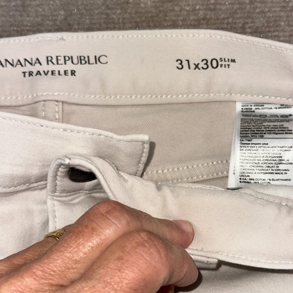 Banana Republic Traveler Slim Fit Pants Mens 31x30 Cream Off White 5-Pocket